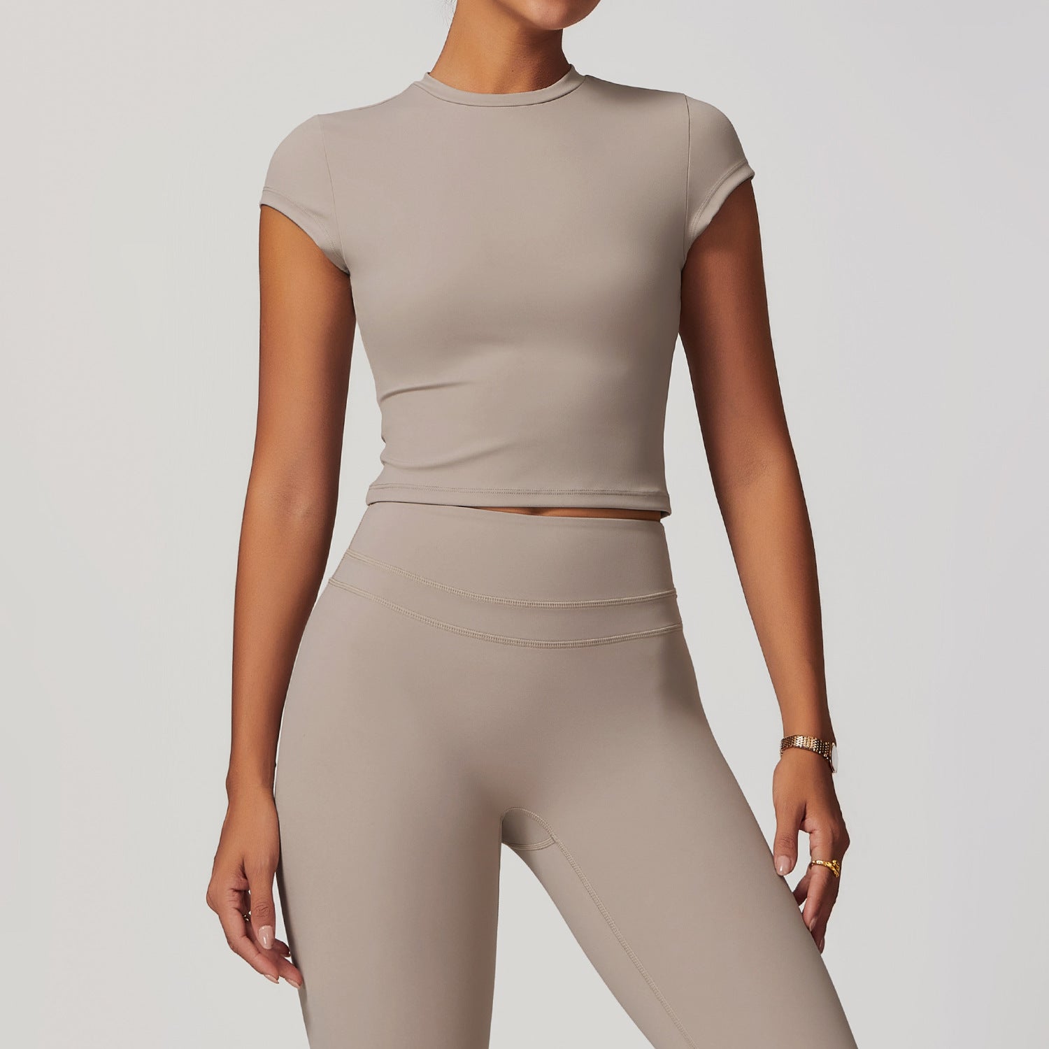 European And American Exercise Yoga Clothes Women's Brushed Tight Back Yoga Short Sleeve