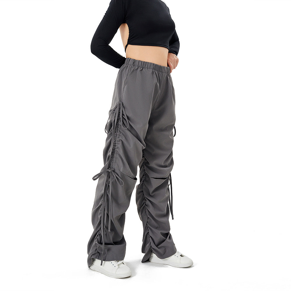 Street Drawstring Hole Casual Loose Wide Legs Cargo Pants