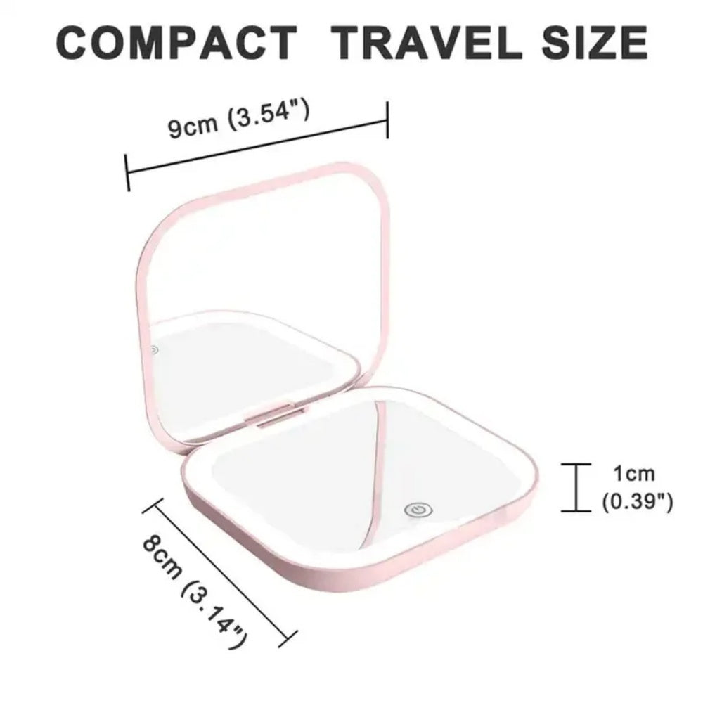 Pocet Makeup Mirror Touch Compact 3-Color LED Mini Foldable Cosmetic Makeup Mirror with Light Magnifying Small Pocket Travel