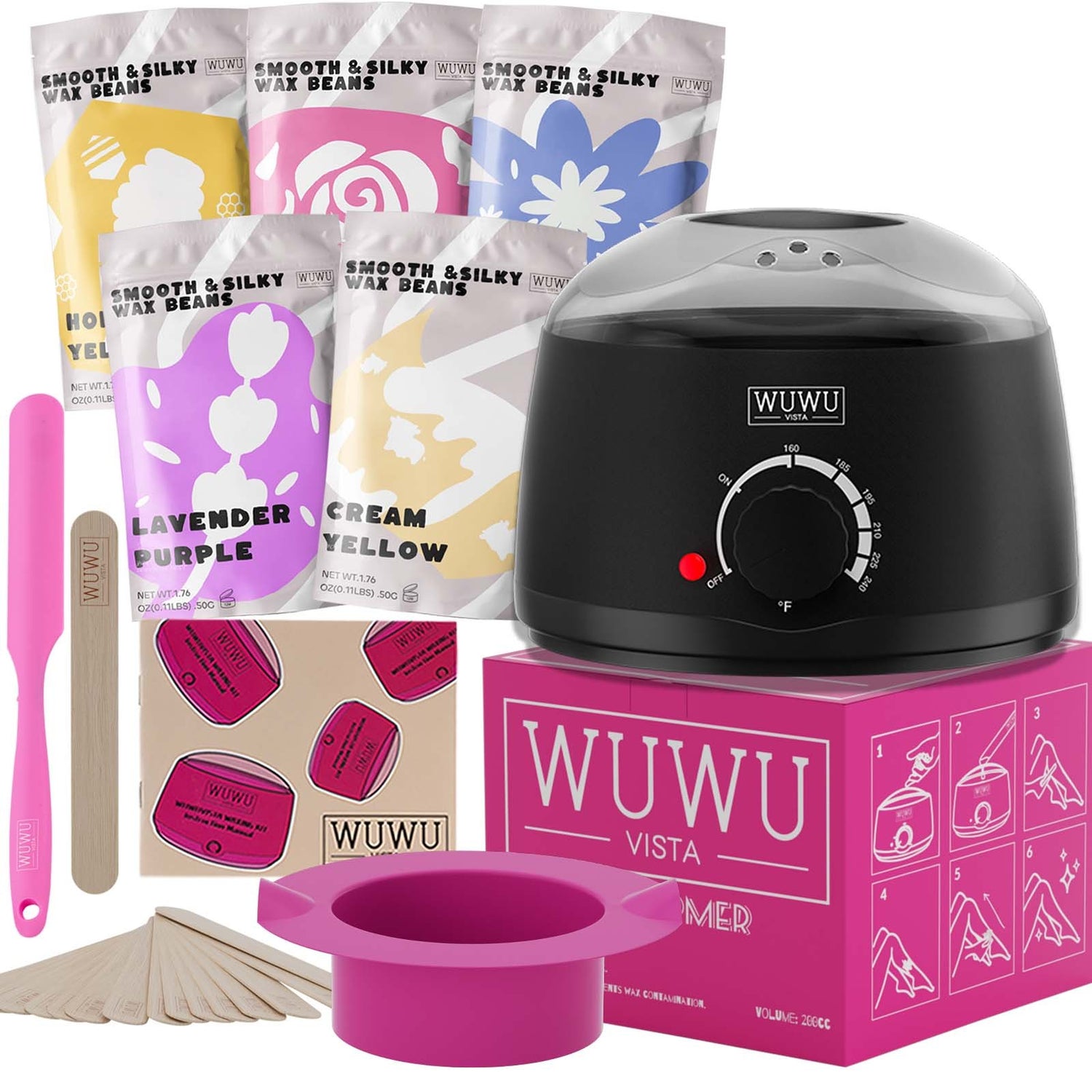 Waxing Kit Hair Removal Wax Melt Warmer For Face, Brazilian, Full Body, Bikini 19 Items