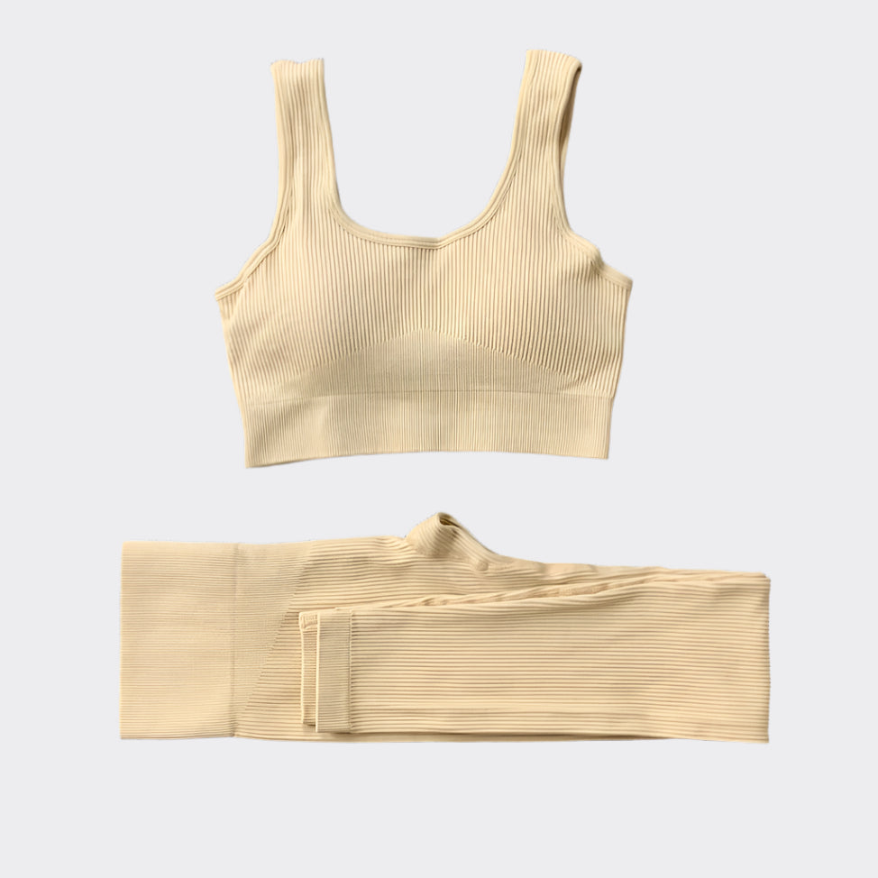 2pc Ribbed Yoga Set Seamless Bra Tank Top Butt Lifting High Waist Leggings