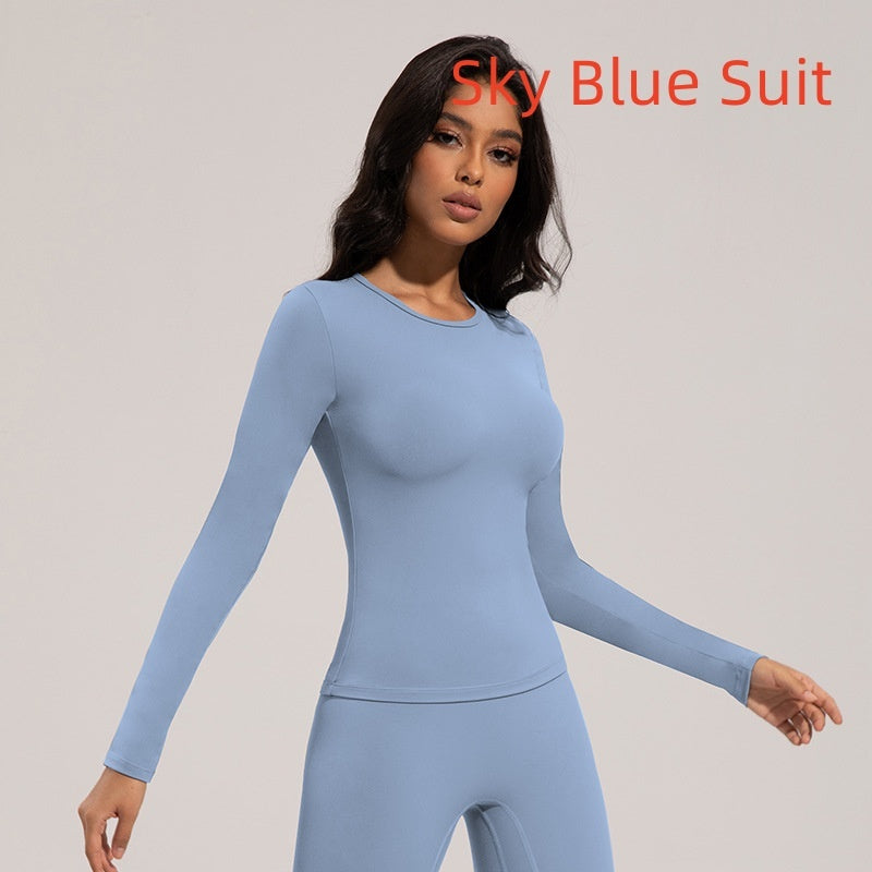 Fall Winter Fashion Brushed Slim Fit Commuter Yoga Clothes Two-piece Set