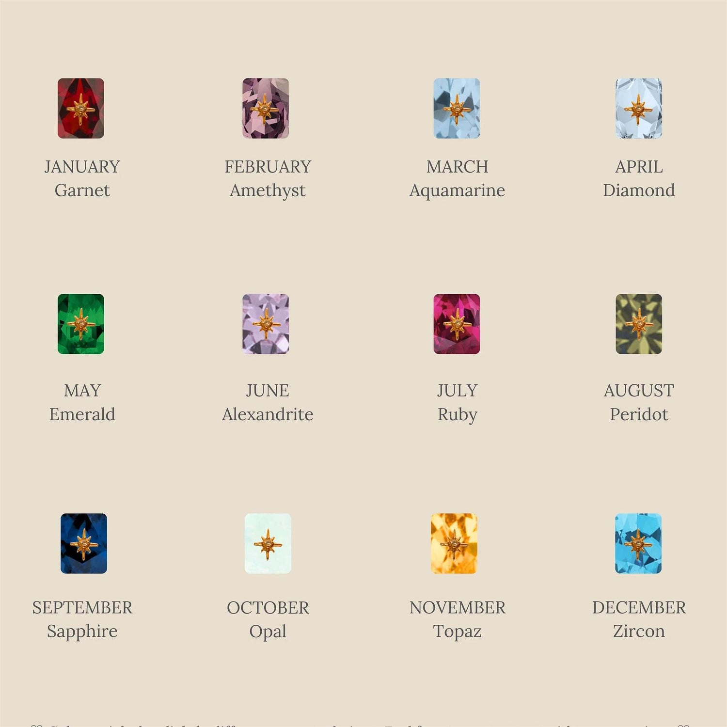 Titanium Steel High Color Retention Birthstones Necklace 12 Birthday