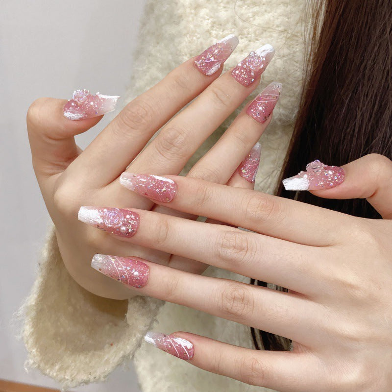 Rose Glitter Faux Nail Set