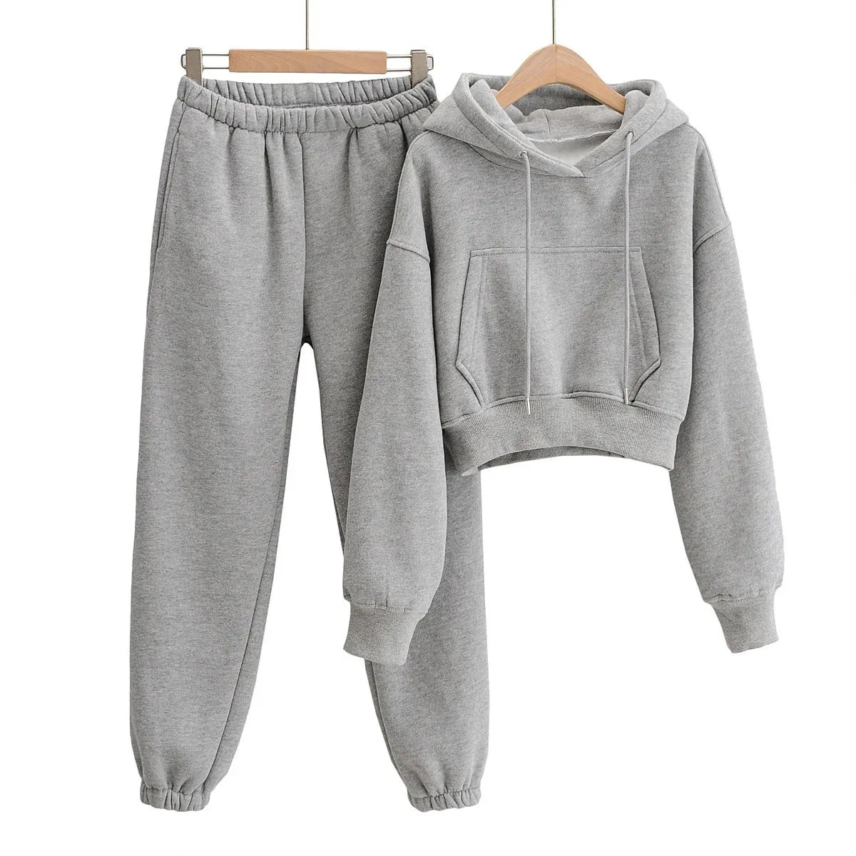 Relaxed Fit Crop Hoodie Sweatshirt & Matching Sweatpants Set