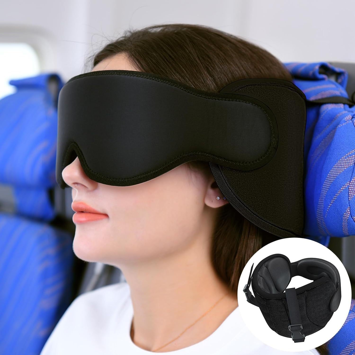 Memory Foam Travel Pillow with Built-in Eye Mask