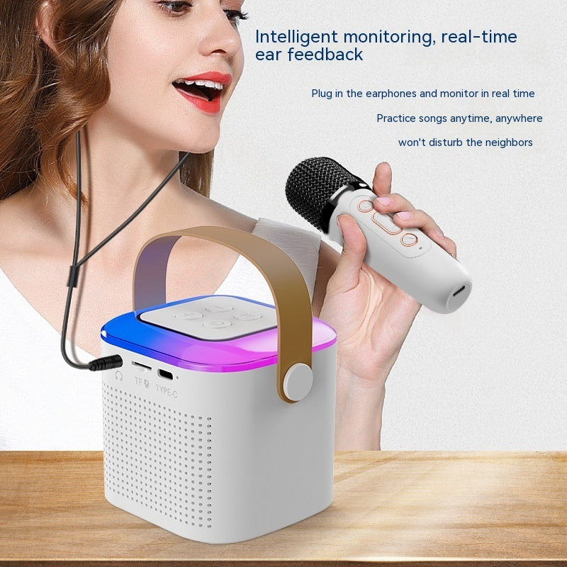 Microphone Karaoke Machine Bluetooth-compatible Speaker with 2 Wireless Mic RGB Light Entertainment Singing Speaker