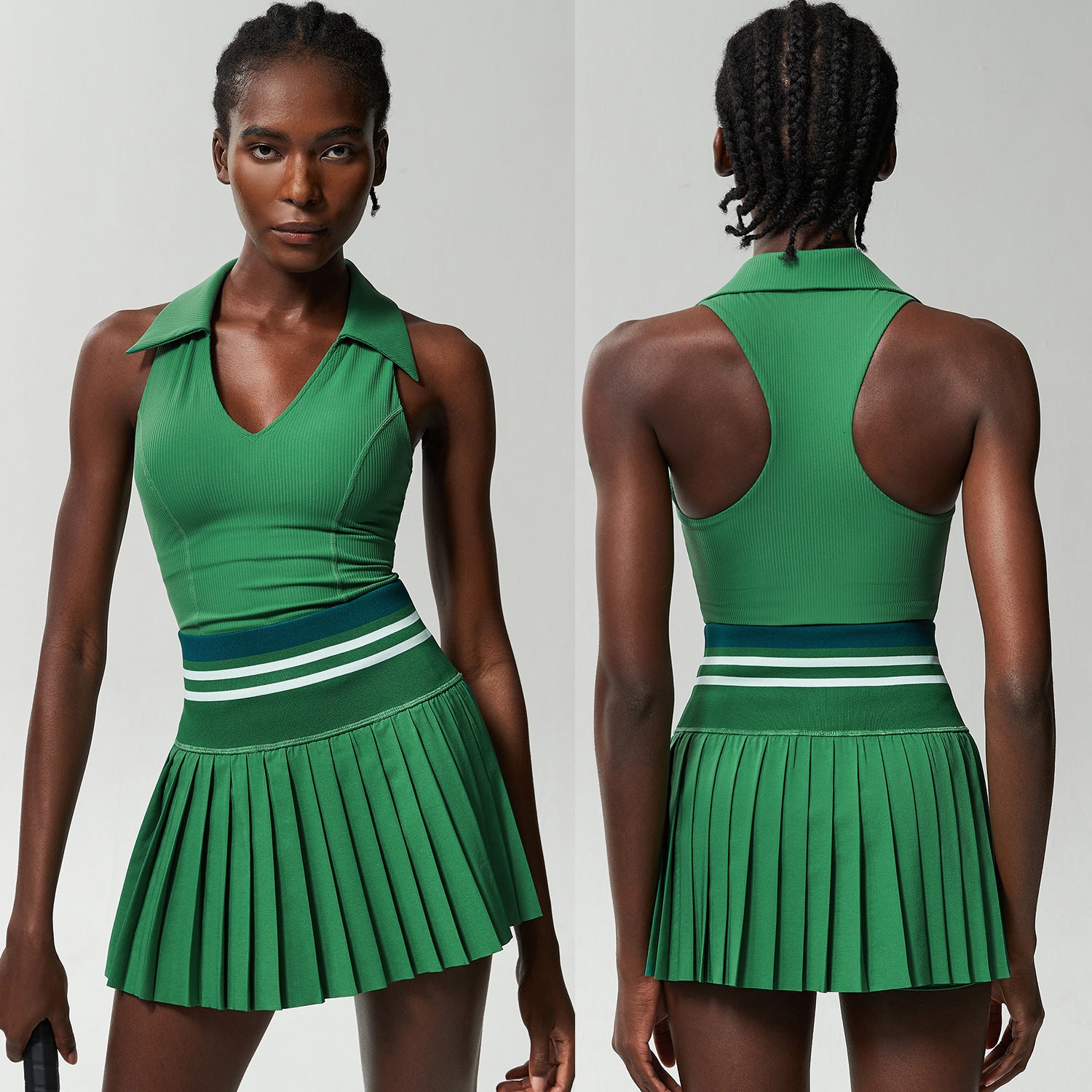 V Stand Collar Tennis Suit Suit Women's Plus Size High Waist