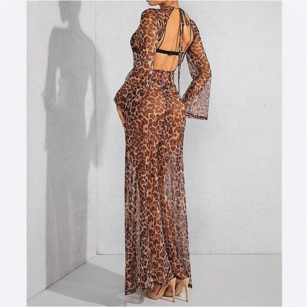 Sheer Mesh Graphic Print Sun Protection Seaside Vacation Beach Dress