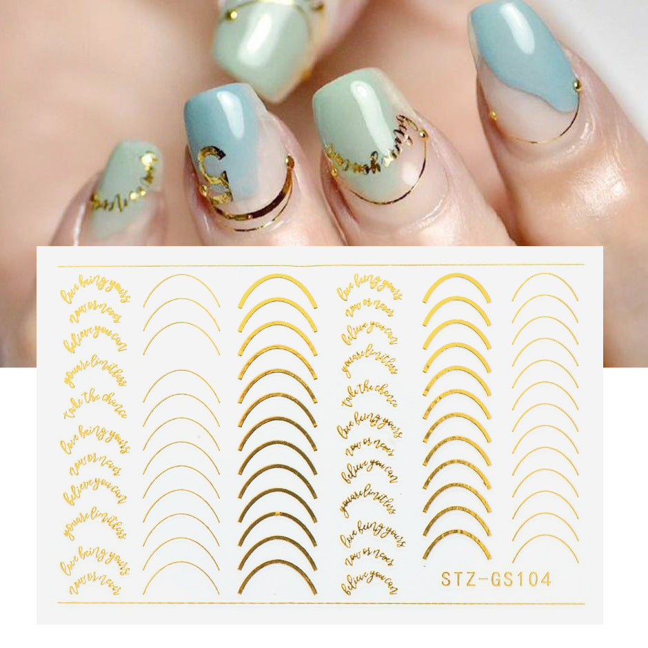 Gold And Silver French Style Imitation Metal Accessories Line Adhesive Nail Stickers