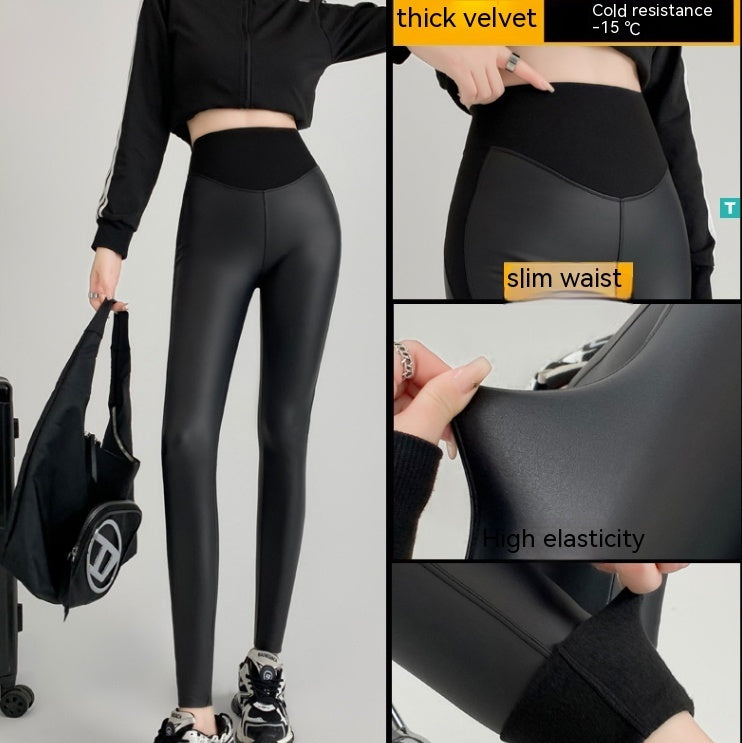 Stretch Tight Leather Pants Pu Matte Thin Velvet Weight Loss Pants Leggings