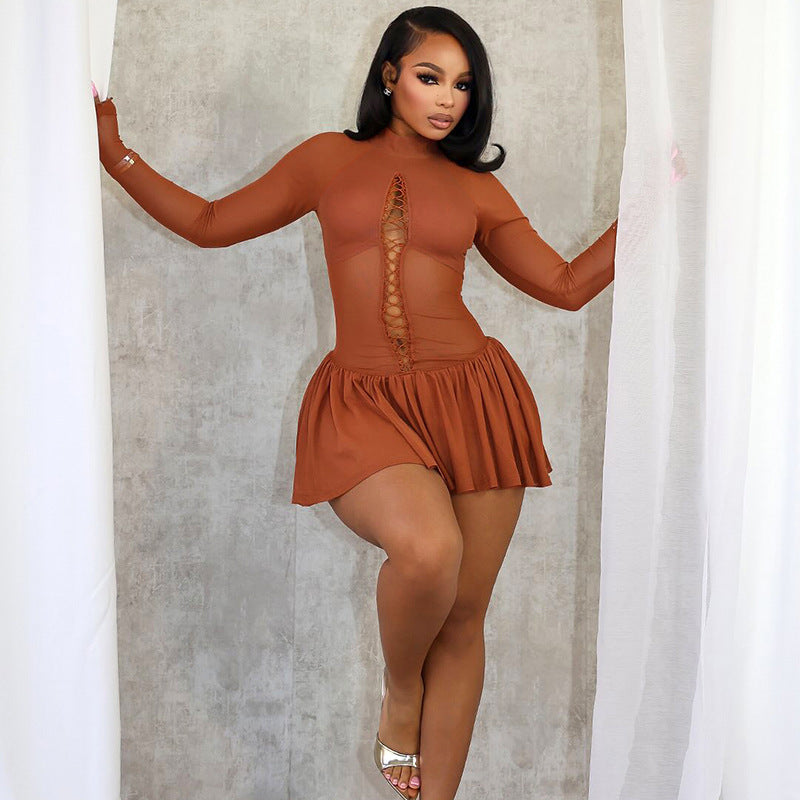 Sheer Laced-Front Mini Dress