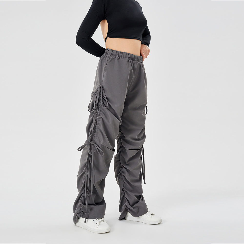 Street Drawstring Hole Casual Loose Wide Legs Cargo Pants