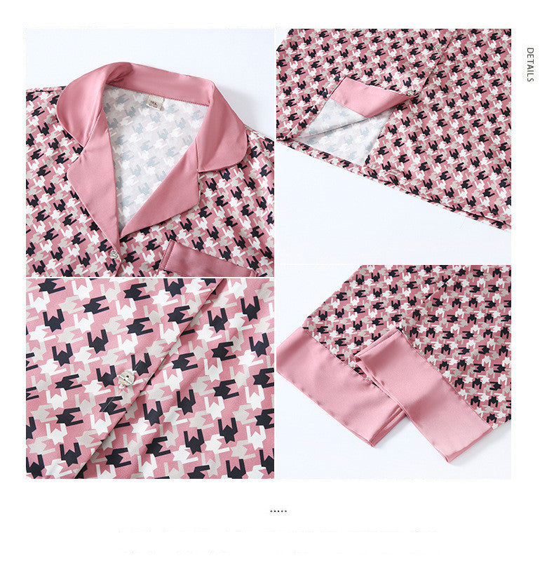 Women's New Ice Silk Print Pajama Set Loose And Fashionable