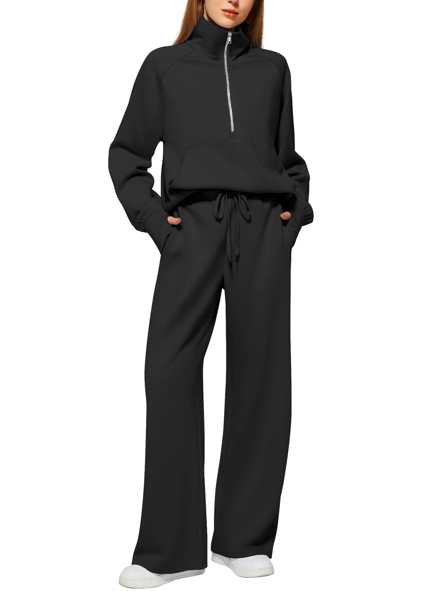 European And American Style Women Two-piece Oversized Half Zipper Sports Suit Women
