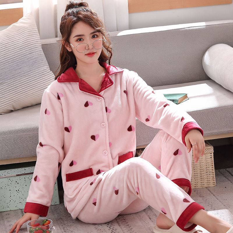 Women's Long Sleeved Thick Flannel Pajamas