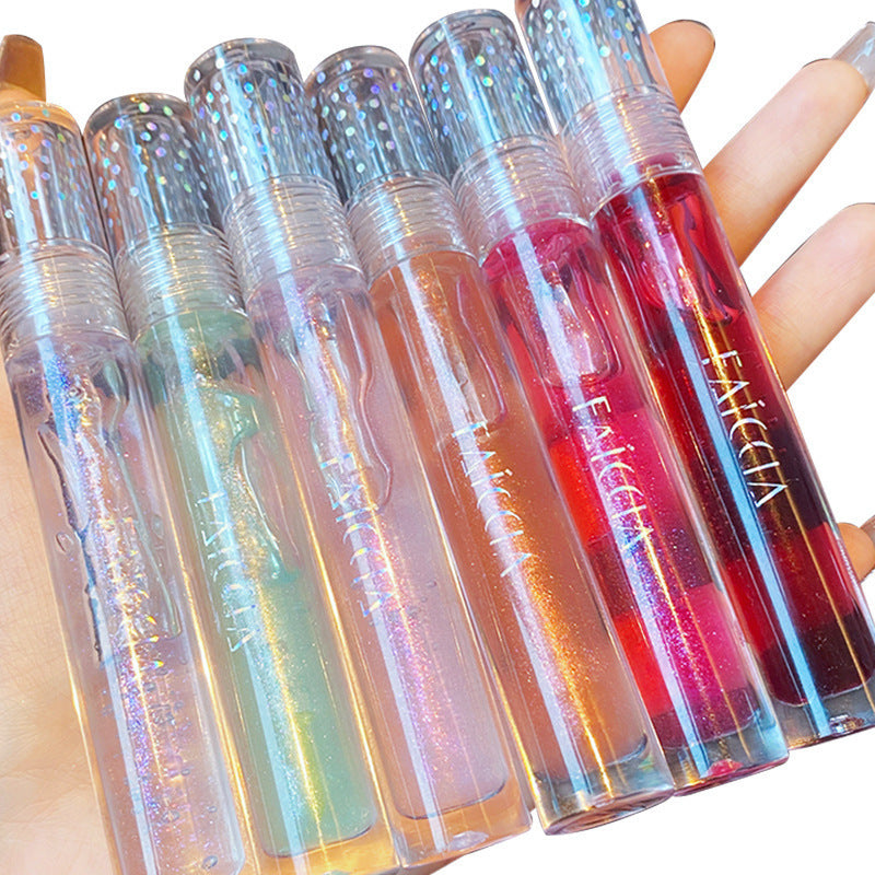 FAICCIA Crystal Clear Transparent Water Light Glass Lip Gloss Moisturizing Mirror Stacked Coating With Colorless Transparent Full Lips