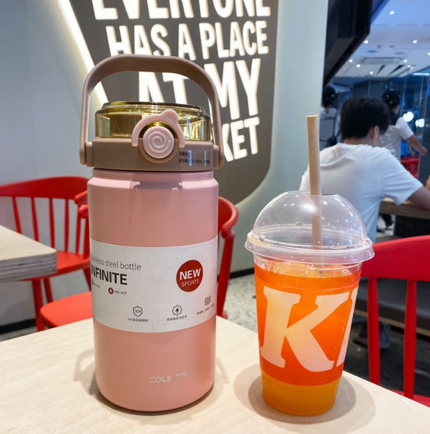 New Thermal Pot Water Cup Large Capacity Straw Direct Drink Outdoor Travel Stainless Steel Kettle