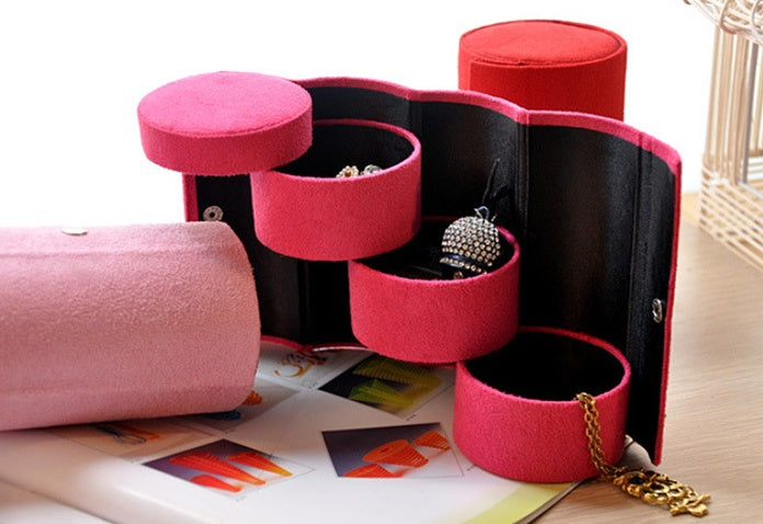 Flannel Cylinder Three-layer Storage Jewelry Box