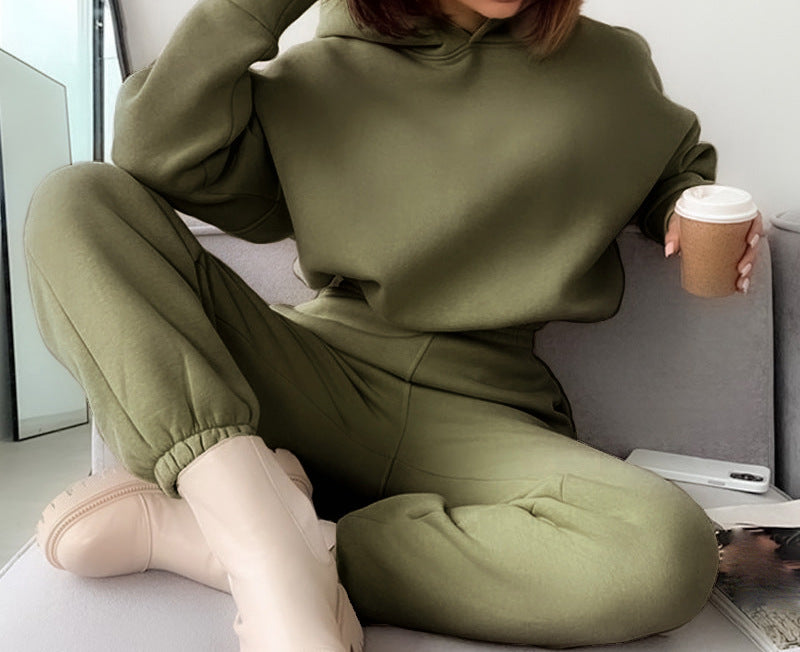 Hooded Sexy Sweater Solid Color Navel Suit Women's Clothing