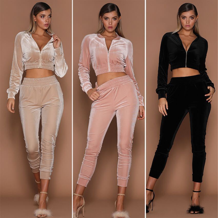 Women's Velvet Crop Jacket and Matching Pants Set