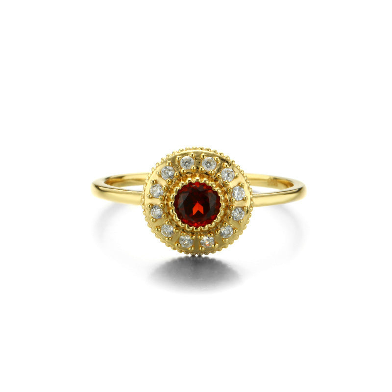 Natural garnet compass ring
