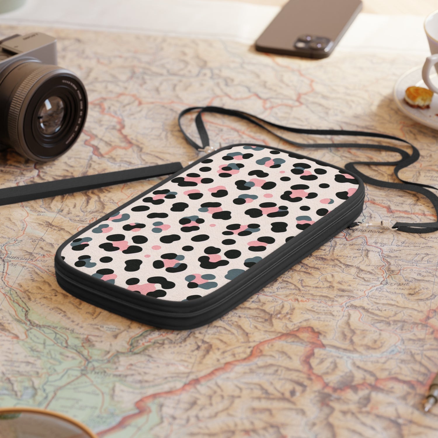 Pink Grey Leopard Passport Wallet