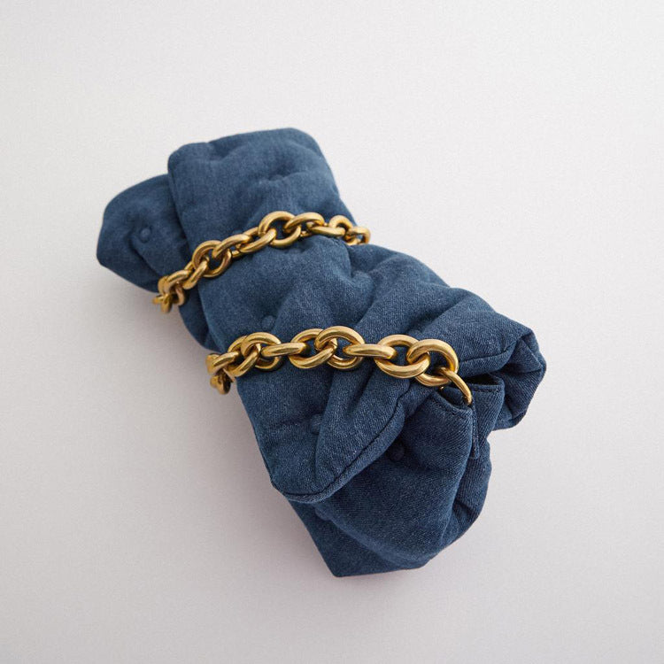 Blue oversized denim quilted shoulder bag