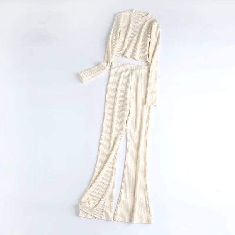 Ribbed 2-Piece Casual Leisure Top and Pant