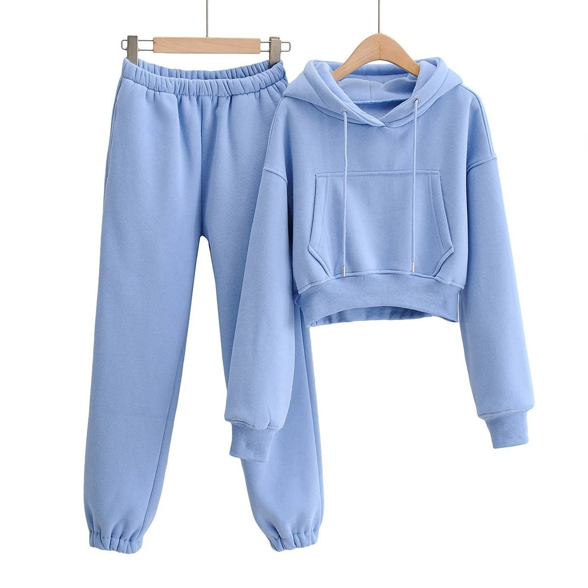 Relaxed Fit Crop Hoodie Sweatshirt & Matching Sweatpants Set
