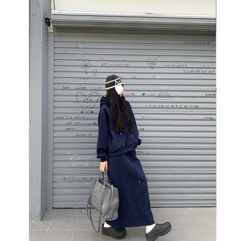 Korean Casual Relaxed Fit Sweatshirt Skirt Set