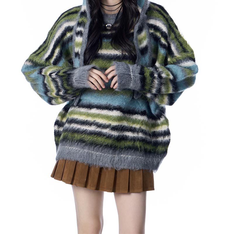 Striped Idle Style Mohair Women's Scarf Hat Sweater