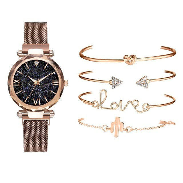 Milan strap magnet buckle quartz watch