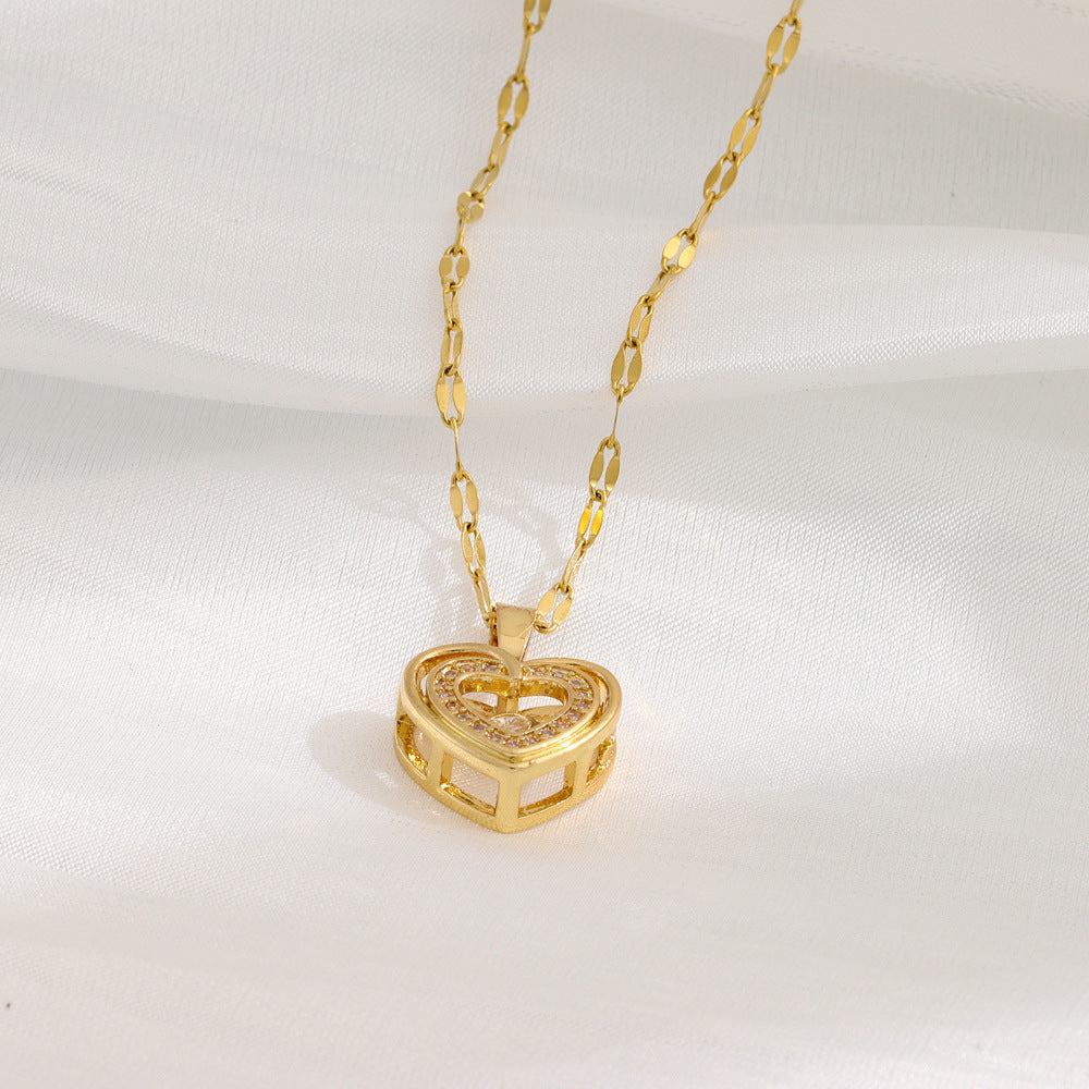 Double-Plated Stacked Love Heart Necklace with Rhinestones