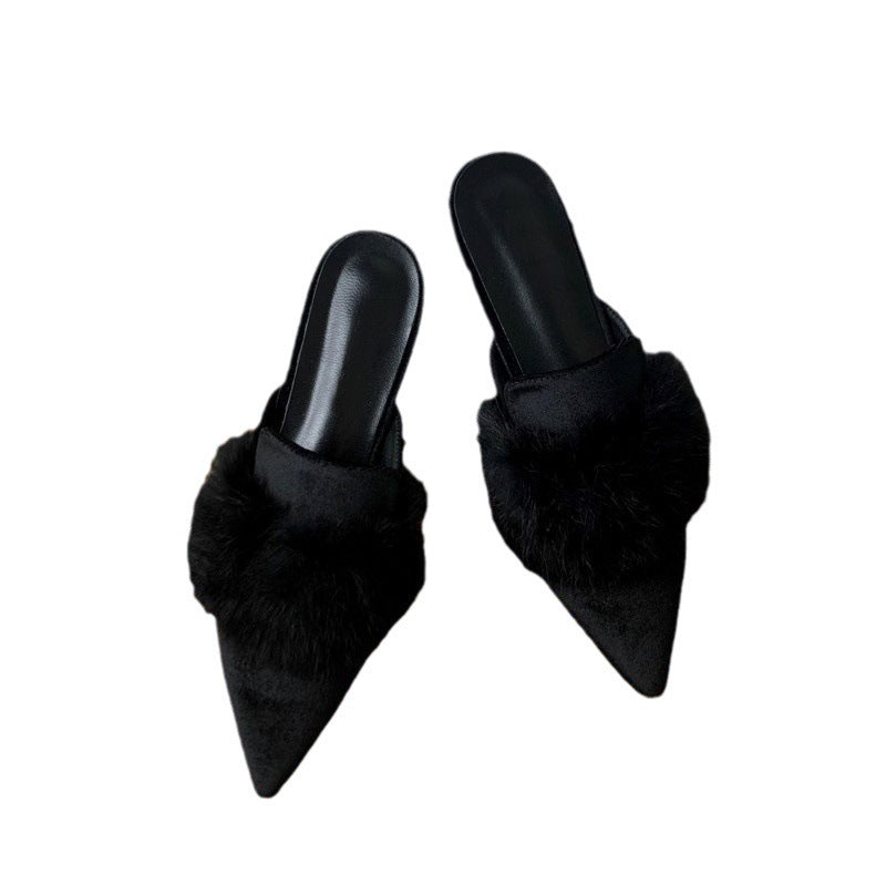 Closed Toe Half Slippers Women's Fur Pointed Mink Fur Fashion Outerwear