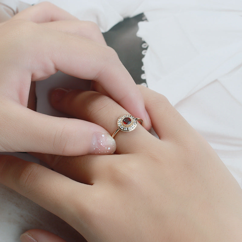 Natural garnet compass ring