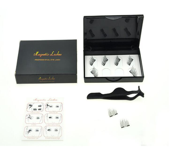 Three-dimensional double magnet false eyelashes four pairs of magnet eyelashes no glue and no trace pure manual magnetic eyelashes manufacturers wholesale