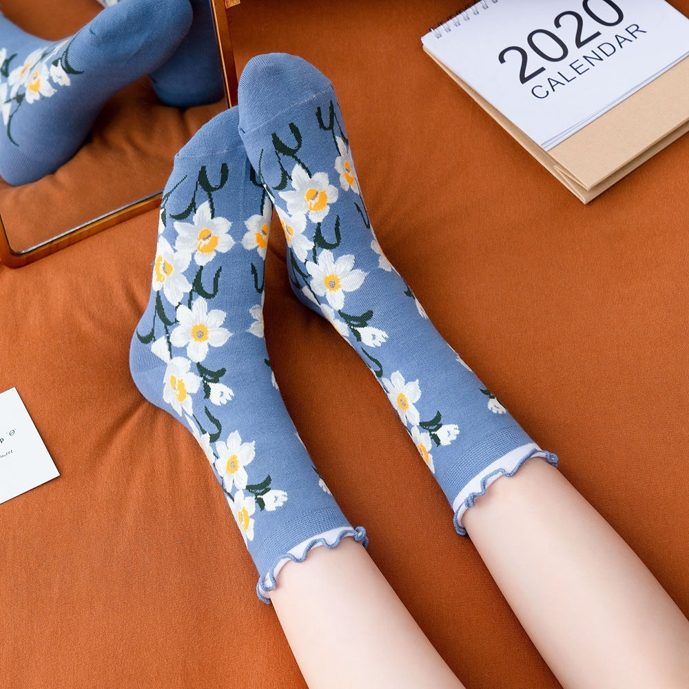 Winter Small Flowers Curled Women's Socks