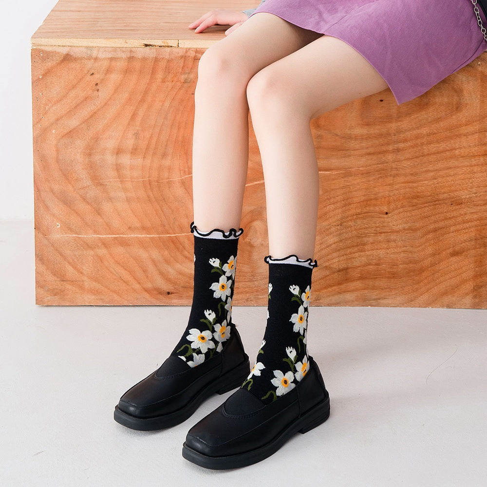 Winter Small Flowers Curled Women's Socks