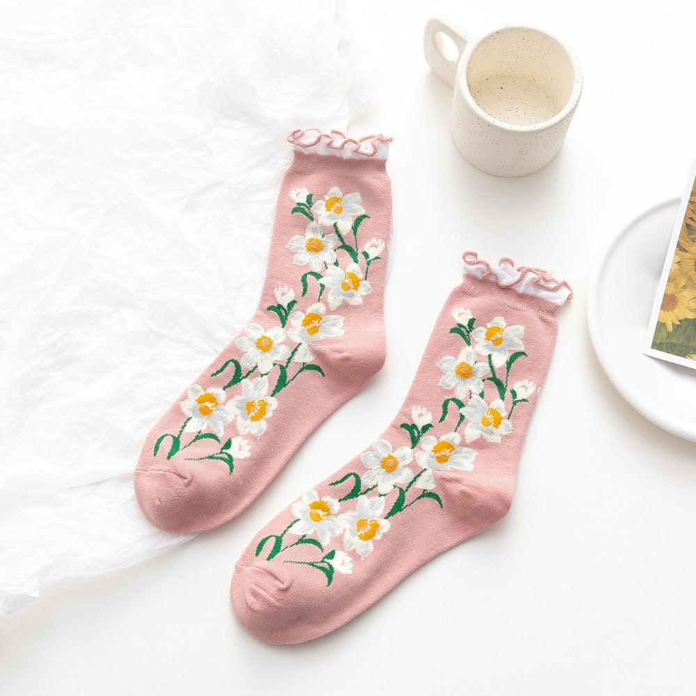 Winter Small Flowers Curled Women's Socks