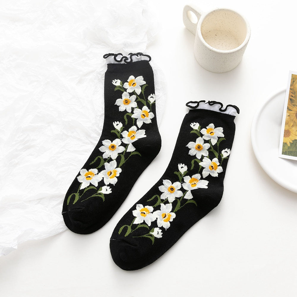 Winter Small Flowers Curled Women's Socks