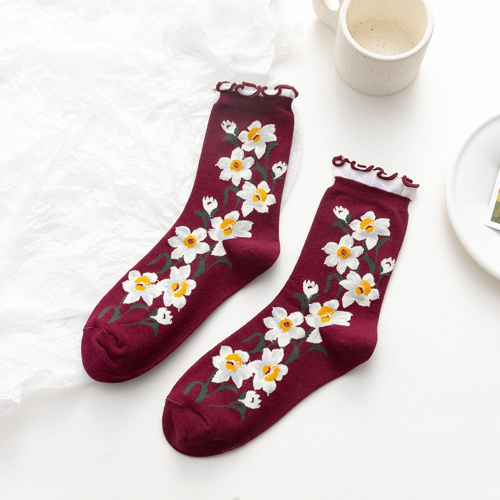 Winter Small Flowers Curled Women's Socks
