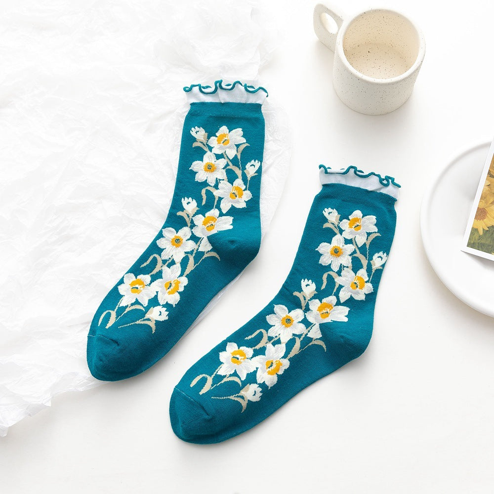 Winter Small Flowers Curled Women's Socks