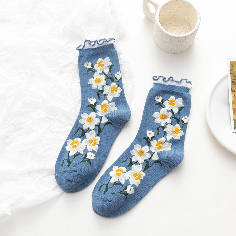 Winter Small Flowers Curled Women's Socks