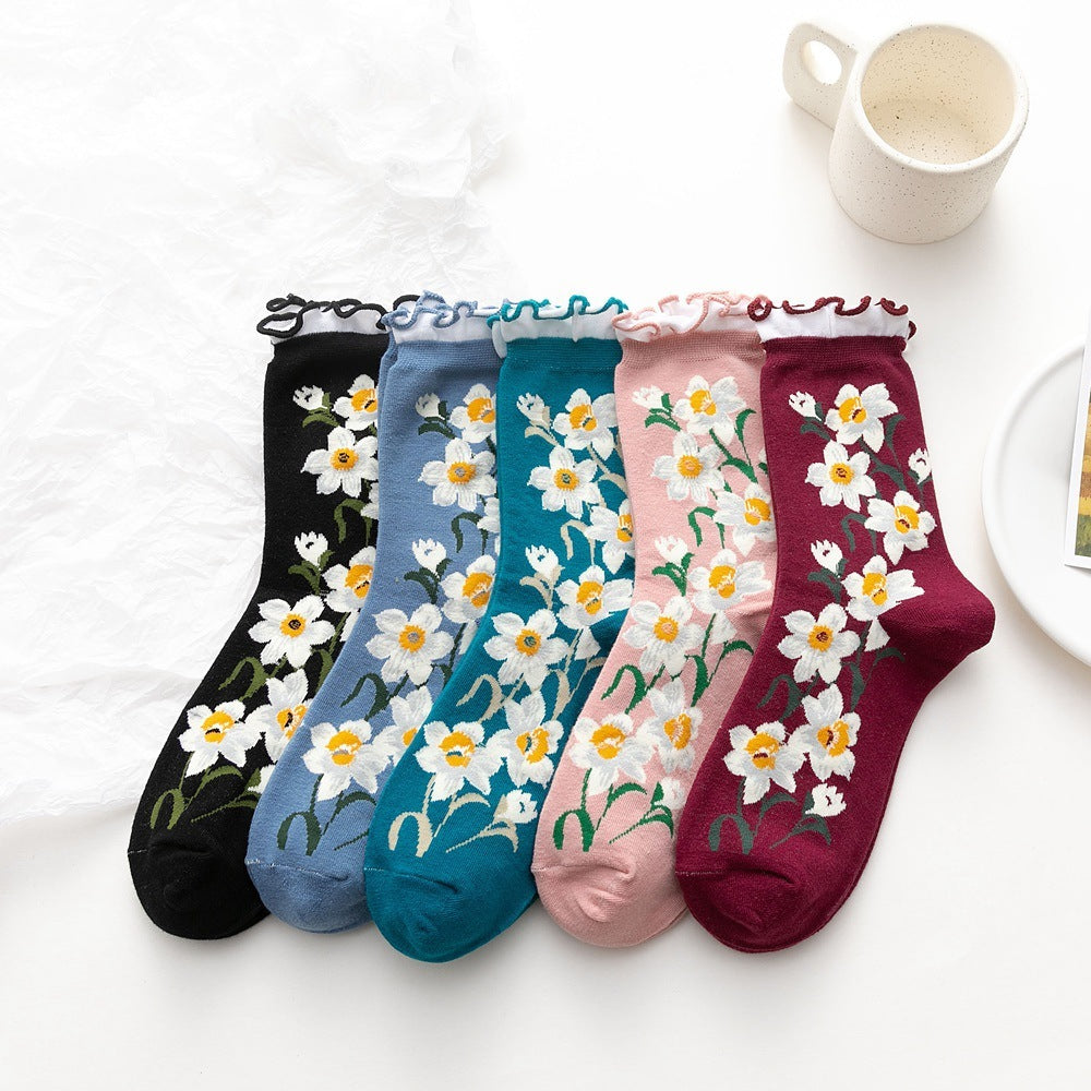 Winter Small Flowers Curled Women's Socks
