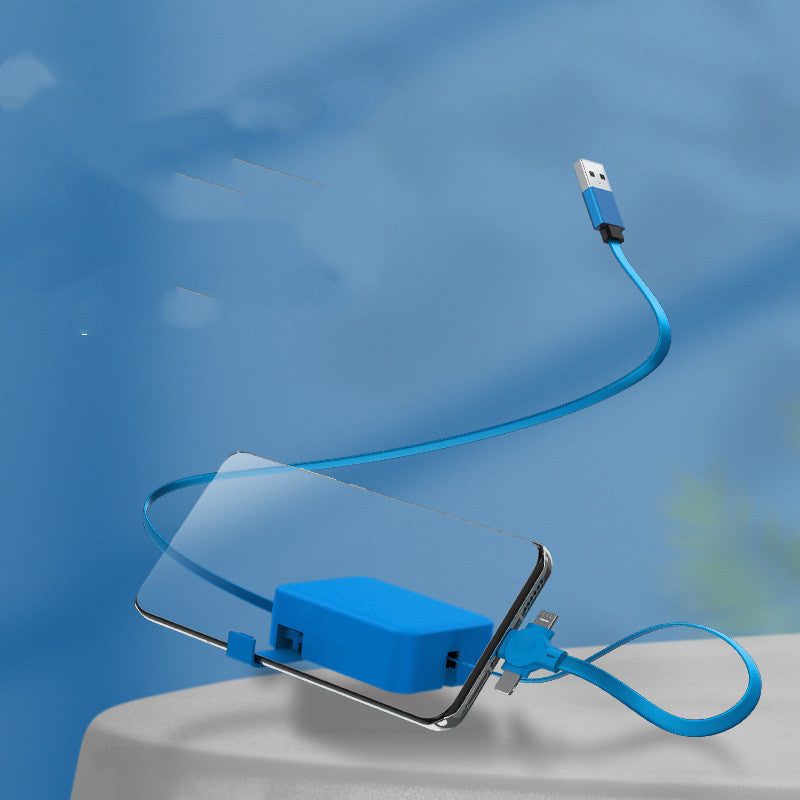 4 In 1 Retractable USB Cable Type C Micro Cable For iPhone with Phone Stand Charging Data Cable Line Storage Box