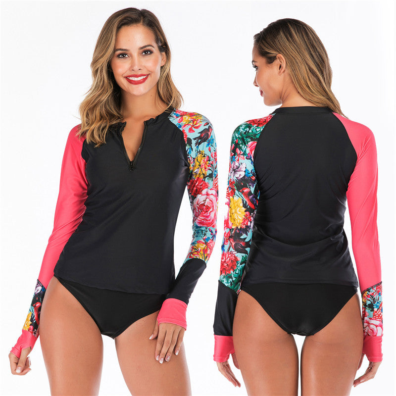 Women's Long Sleeve Surfing Diving Swim Set Sunscreen Swimsuit