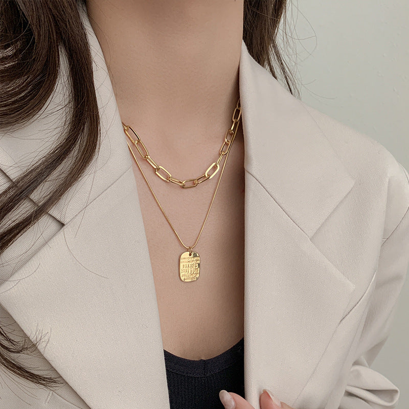 Punk Vintage Multi Layer Tag Pendant Necklace For Women 2 Layered Glod Portrait Choker Chain Necklace Jewelry