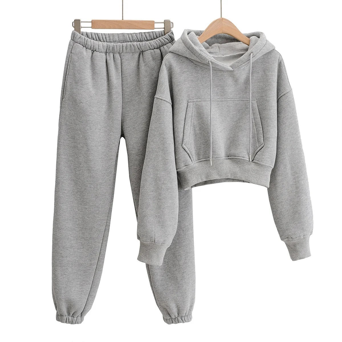 Relaxed Fit Crop Hoodie Sweatshirt & Matching Sweatpants Set