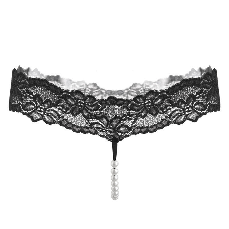 Pure Color Sexy Lace T-Pants, Pearl Massage Panties, Ladies Transparent Sexy